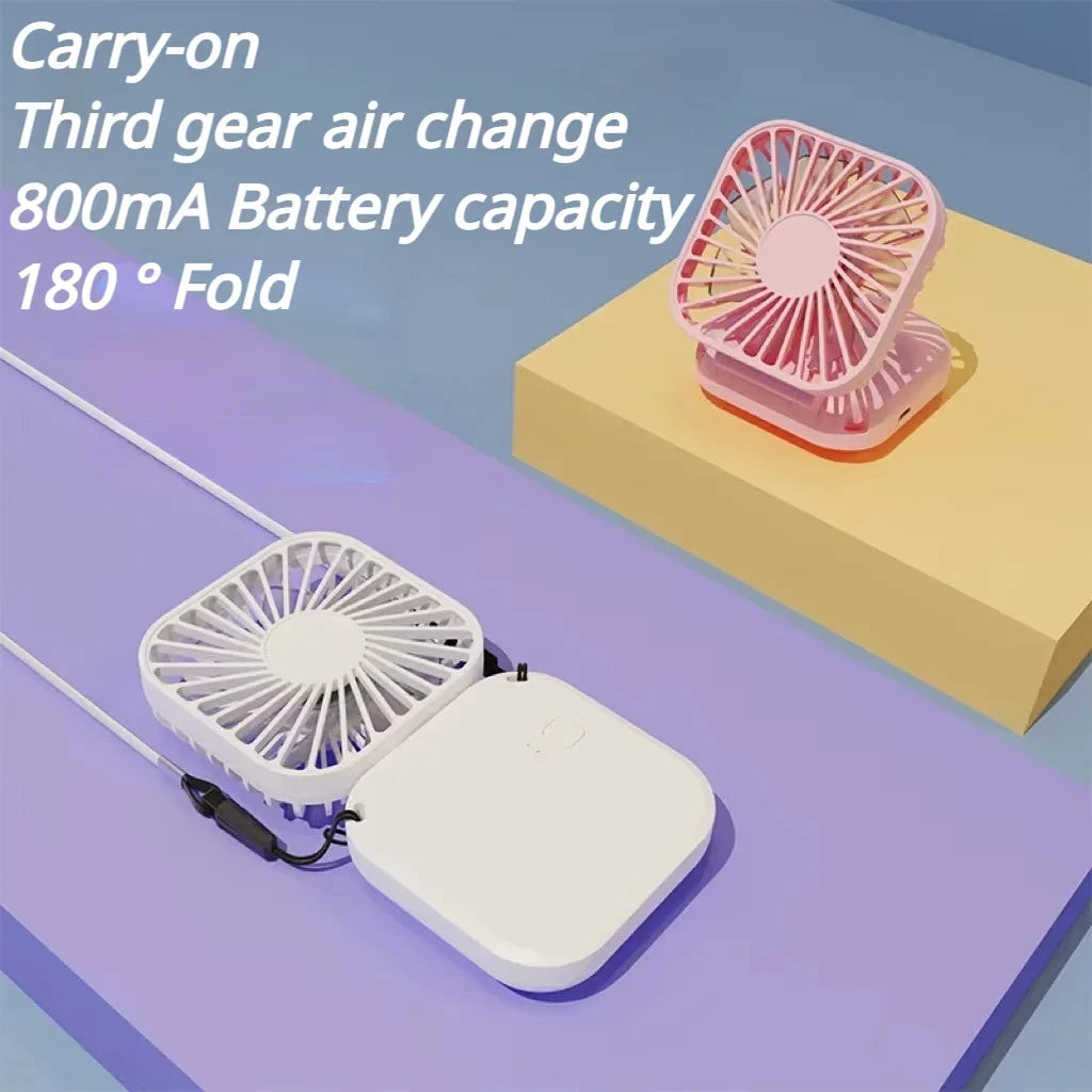 Mini Hanging Neck Fans Portable Folding USB Fans Mute Power Bank Portable Handheld Desktop Multi Function