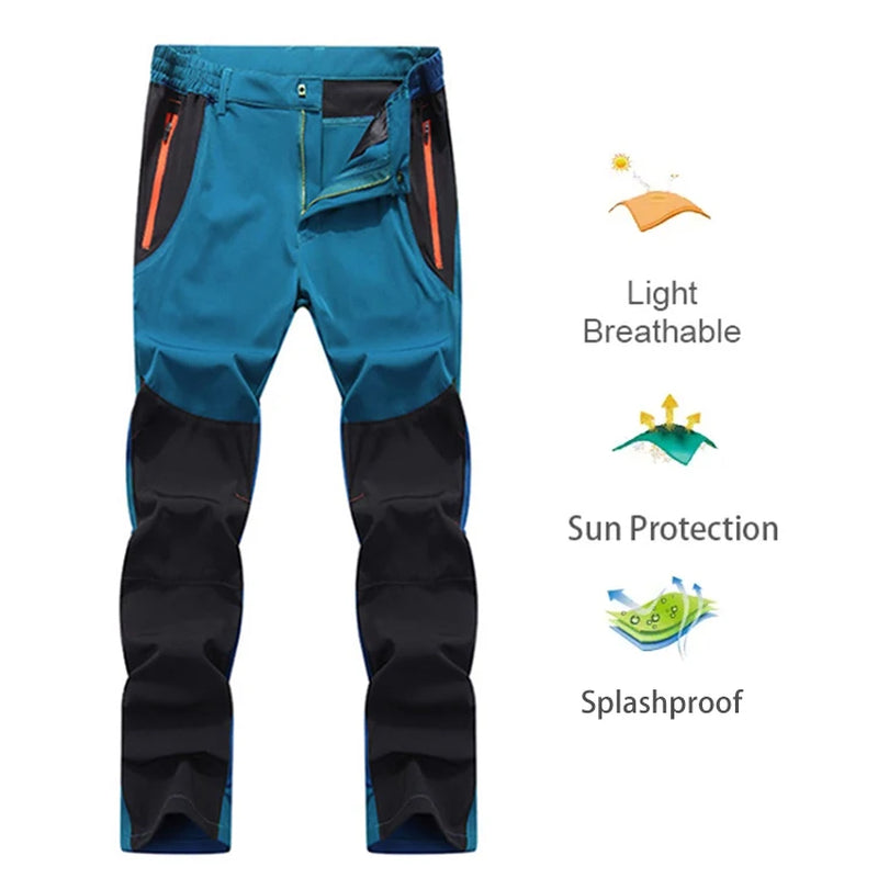 Men Summer Hiking Pants Camping Trousers Wear-Resistant Water Splash Prevention Quick Dry UV Resistant Elastic Thin