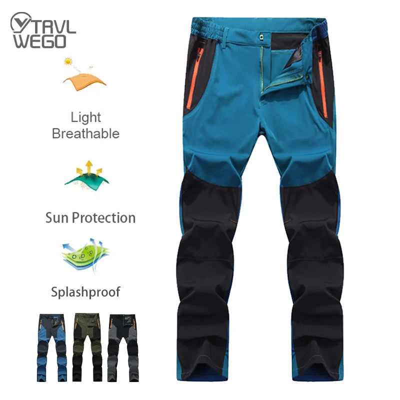 Men Summer Hiking Pants Camping Trousers Wear-Resistant Water Splash Prevention Quick Dry UV Resistant Elastic Thin